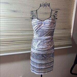 Scala Black and White Sheath Mini Dress Spaghetti Strap Cocktail